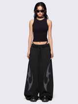 Inferno Appliqué Wide-Leg Pants