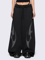 Inferno Appliqué Wide-Leg Pants